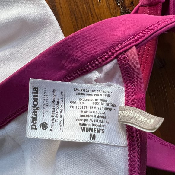 Patagonia Ombré Fuchsia and Lemon/Orange Halter Tie Swim Top Size Medium - Picture 5 of 8